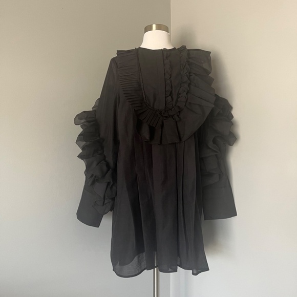 H&M STUDIO COLLECTION FLOUNCE RUFFLE WAVE  MINI COCKTAIL LITTLE BLACK DRESS - Picture 7 of 15